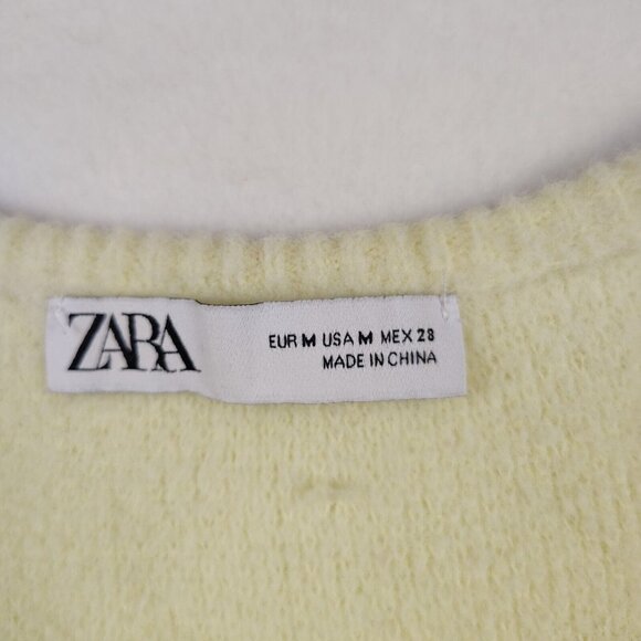 Zara Sweater Womens Medium Yellow/Cream Pullover V Neck Cozy - Picture 3 of 8